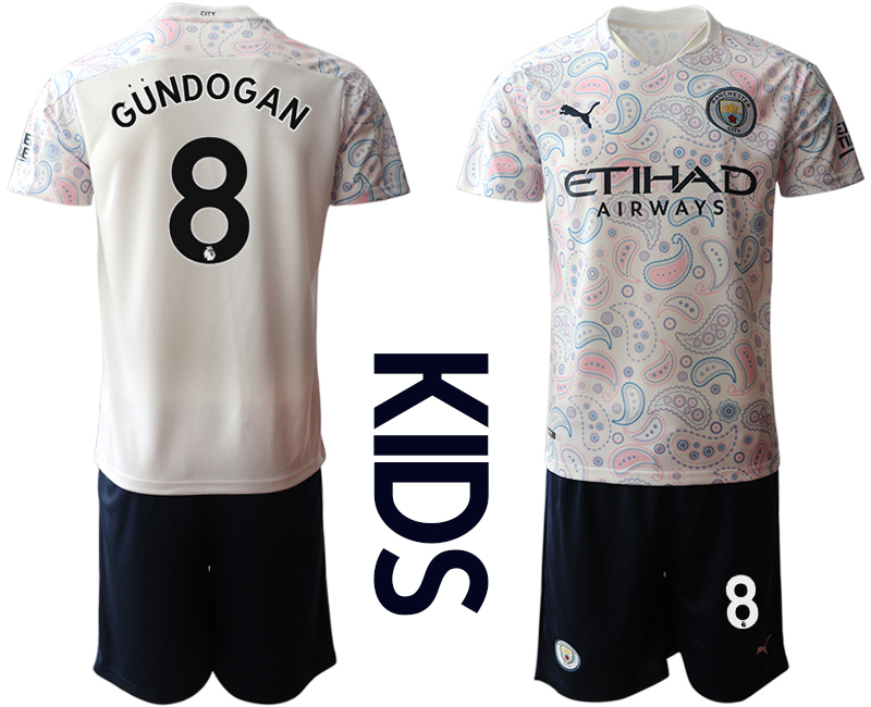 Youth 2020-2021 club Manchester City away white #8 Soccer Jerseys